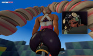 long_hair butt butt_crush sitting twintails nintendo shrunken_woman dark_skin arms digital_render bike_seat splatoon octoling cutaway smexy-nation twintelle marina_(splatoon)