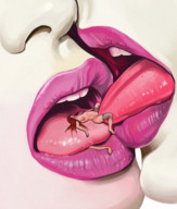 drawing nude licking lips kissing lesbians shrunken_woman lipstick tongues pink_lips