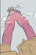 drawing giantess city mega buildings low_angle looking_down clouds outdoors dialogue power_girl dc_comics hair_buns tanya_spears