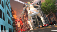 giantess panties tail wings city angel blonde black_hair long_hair butt cleavage bra buildings demon stockings fire giantesses vehicles onlookers kylec98