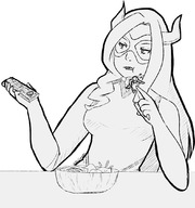 drawing giantess horns monochrome long_hair fork mask imminent_vore no_background my_hero_academia mt._lady
