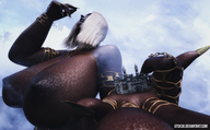 giantess white_hair micro vore mega long_hair tongue handheld huge_breasts castle open_mouth dark_skin long_nails rings bracelet imminent_vore digital_render gtsx3d