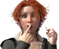 giantess vore blue_eyes handheld red_hair between_fingers looking_at_tiny digital_render innocent-owl