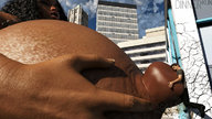 nipples giantess nude city destruction breast_crush voluptuous digital_render dinner-kun
