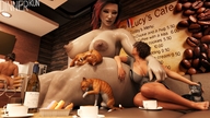 breasts gentle giantess nude amazon food coffee digital_render cats dinner-kun cafe