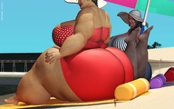 bikini giantess beach handheld sitting giantesses hat voluptuous brothervirgil nail_polish digital_render