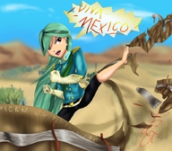 drawing giantess color destruction barefoot desert green_hair kick uniform wall mexico kogochew border
