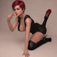 vore mouth cleavage finger blood red_hair hard_vore boots shrunken_men luna cruel manicure impaled digital_render smogass denrassa