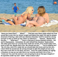 collage blonde butt swimsuit beach water shrunken_man sand dialogue sunbathing squeezemeflat barfefoot