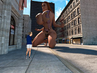 growth giantess city huge_breasts red_hair kneeling streets ripping_clothes digital_render emomadkid