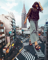 giantess collage city black_hair clothed asian sandals walking medium_length_hair outdoors airraid