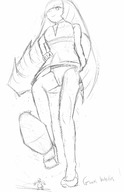 drawing giantess pokemon monochrome long_hair shoes shrunken_man raised_foot imminent_crush giantwaifus lusamine_(pokemon)