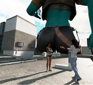 giantess city clothed outdoors flip_flops behind_view digital_render