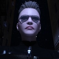 blonde shrunken_man looking_down sunglasses leather night catsuit alley boomgts digital_render on_palm