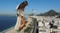 bikini giantess collage city mega black_hair long_hair beach ocean buildings helicopter walking looking_down sunglasses vehicles flip_flops rio_de_janeiro brazil larissa_miguez