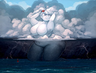drawing giantess nude color water ocean huge_breasts smiling unknown_artist bbw kneeling storm rain looking_down outdoors lightning source_needed thick_thighs pale_skin irma-chan hurricane