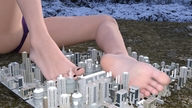 bikini giantess giga city clothed barefoot sitting outdoors black_nails digital_render inkonitoman