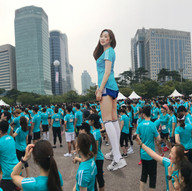 gentle giantess collage black_hair long_hair clothed asian uniform shorts standing shirt airraid