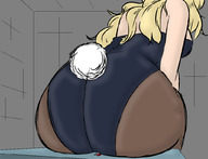 drawing blonde color long_hair butt butt_crush kanahebi blood sitting nylons unaware bunny_costume カナヘビ