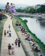 giantess collage bridge barefoot asian sitting drinking river airraid