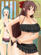 drawing blushing color large_breasts long_hair cleavage brunette shrunken_man trapped orenji