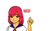 drawing giantess color red_eyes pink_hair dangle between_fingers sailor_outfit lucy_miwayura