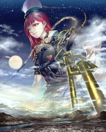 drawing giantess giga city long_hair clothed smiling red_hair chain hat