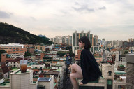 giantess collage city buildings asian short_hair sitting giantesses airraid
