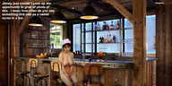 collage nude long_hair huge_breasts brunette story sitting nurse phone shrunken_man looking_down indoors bar beer