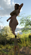 breasts giantess mega handheld brunette thong woods sky voluptuous point_of_view trees observer digital_render loincloth amgipi