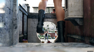 blonde long_hair clothed red_hair mini_giantess boots standing pants digital_render fater leather_clothing