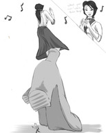 drawing monochrome high_heels dress boots unaware shrunken_man hair_bow elizabeth bioshock_infinite bioshock booker_dewitt giantwaifus