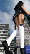 giantess panties city upskirt black_hair long_hair skirt shoes socks vehicles purse point_of_view digital_render ai_tanaka aithegiantess