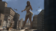 breasts giantess city mega barefoot buildings helicopter brunette belly jets streets under_foot point_of_view pedestrians digital_render amgipi makeshift_clothing