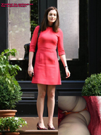 drawing collage upskirt long_hair clothed skirt high_heels brunette watch anne_hathaway dialogue panty_entrapment long_sleeves