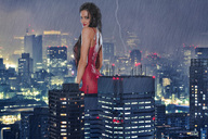giantess collage city wonderslug rain skyscraper tokyo looking_at_viewer lightning city_lights eva_rivas