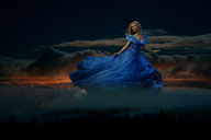 giantess collage mega wonderslug dress clouds night distant_city lily_james night_sky cinderella-s-dress