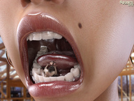 vore tongue mouth teeth lips shrunken_man spawngts braces digital_render clear-braces