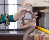 oral domination hand shrunken_man naked_man books spawngts bracelet digital_render