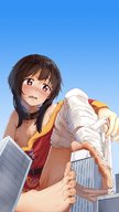 drawing giantess feet color toes brunette between_feet konosuba megumin