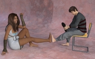 gentle long_hair barefoot cleavage brunette gloves dress sitting amazon size_comparison digital_render inkonitoman