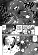 drawing giantess comic huge_breasts fighting tentacles dialogue panels slime_girl