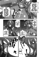drawing giantess comic monochrome huge_breasts fighting tentacles dialogue panels slime_girl