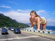 breasts giantess collage mega blonde swimsuit cleavage ocean wonderslug crawling highway vehicles sky road elsa_hosk