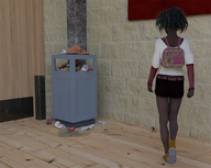 black_hair skirt short_hair walking shrunken_man dark_skin curly_hair runswithferrets running_away digital_render long_sleeves