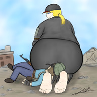 drawing blonde butt barefoot gun smiling ponytail looking_down sat_on point_of_view looking_back imminent_butt_crush headset playerunknowns_battlegrounds