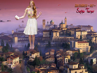 giantess collage city long_hair clothed helicopter red_hair outdoors fog sophie_turner giantessbuster209