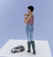 giantess black_hair high_heels jeans posing ponytail short_hair walking runswithferrets bystander digital_render suv
