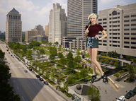 giantess crush city blonde clothed skirt blood smiling vehicles outdoors earrings