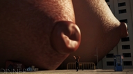 nipples giantess city huge_breasts topless outdoors digital_render dinner-kun